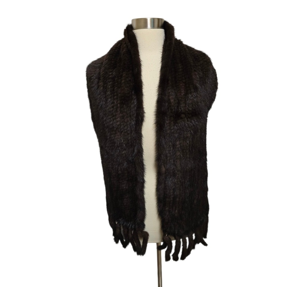 Vintage Mink Fur Scarf Dark Brown Real Fur Wrap Stole With‎ Tassels